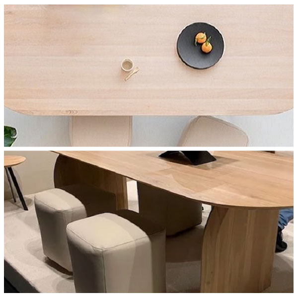 Moderner Esstisch aus massivem Holz in ovaler Form, Standard-Esstisch für die Küche mit Doppelsockel