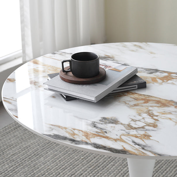 Metal Modern Round Table Sintered Stone Table for Kitchen and Dining Room