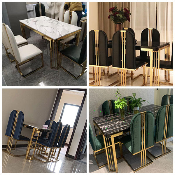 Glam -rechthoek vorm marmeren eettafel keuken standaard eettafel met 4 poten basis