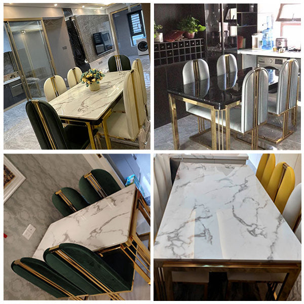 Glam -rechthoek vorm marmeren eettafel keuken standaard eettafel met 4 poten basis