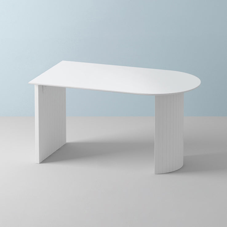 Free Form Sintered Stone Table White Tone Simplicity Double Pedestal Table for Dining Room