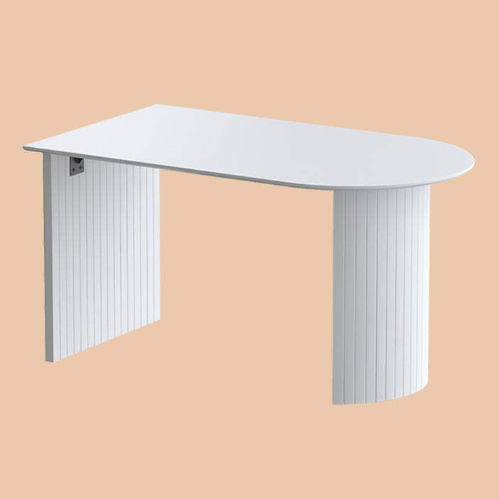 Free Form Sintered Stone Table White Tone Simplicity Double Pedestal Table for Dining Room