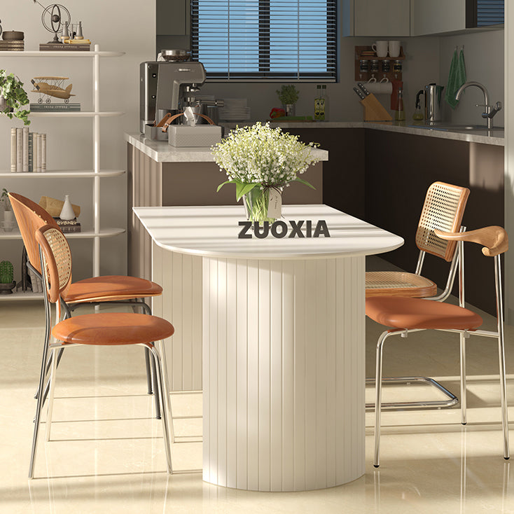 Free Form Sintered Stone Table White Tone Simplicity Double Pedestal Table for Dining Room