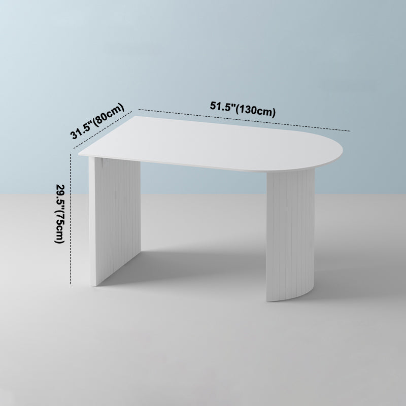 Free Form Sintered Stone Table White Tone Simplicity Double Pedestal Table for Dining Room