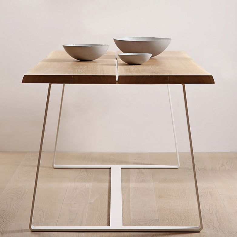 Rectangle Shape Luxury Dining Table Wood Color Fixed Table with Solid Wood