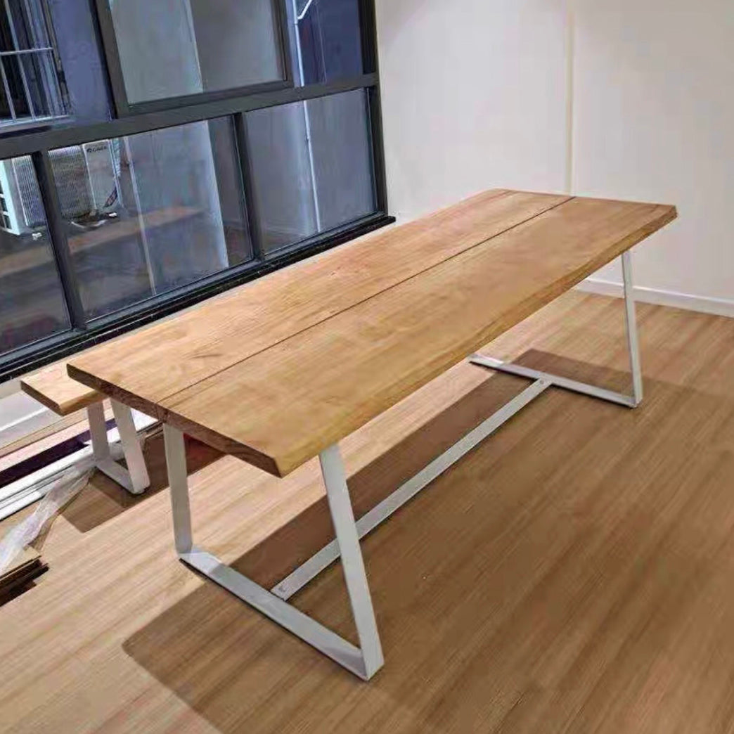 Rectangle Shape Luxury Dining Table Wood Color Fixed Table with Solid Wood