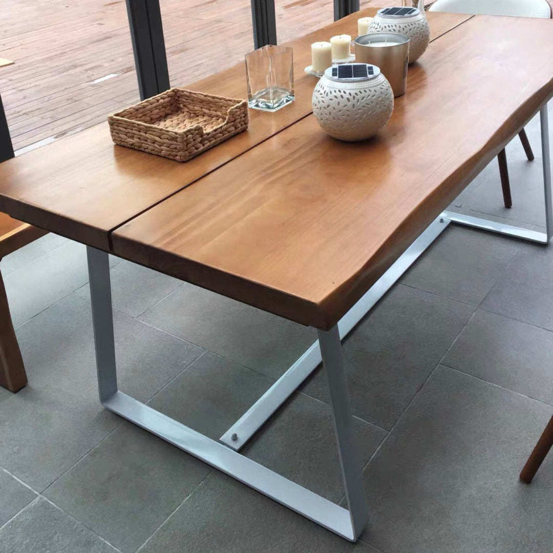 Rectangle Shape Luxury Dining Table Wood Color Fixed Table with Solid Wood