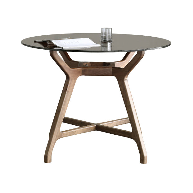 23.6'' Round Shape 4 Legs Table Modern Brown Tone Fixed Table of Glass