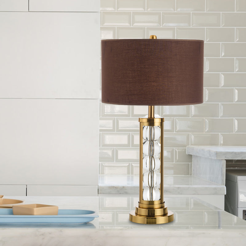 1 Kopfstudienaufgabenbeleuchtung moderner Gold kleiner Schreibtischlampe mit Zylinderstoffschatten