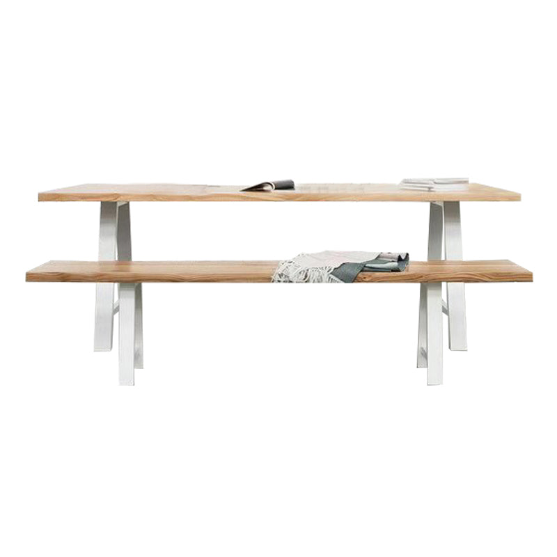 Rectangle 4 Legs Luxury Table Wood Color Fixed Table with Pinewood Solid Wood