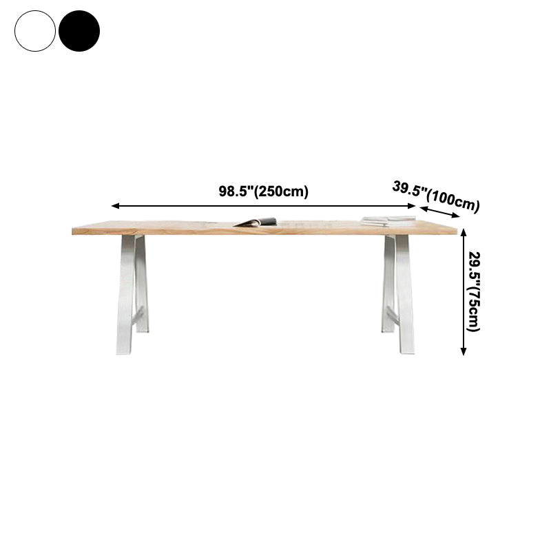 Rectangle 4 Legs Luxury Table Wood Color Fixed Table with Pinewood Solid Wood