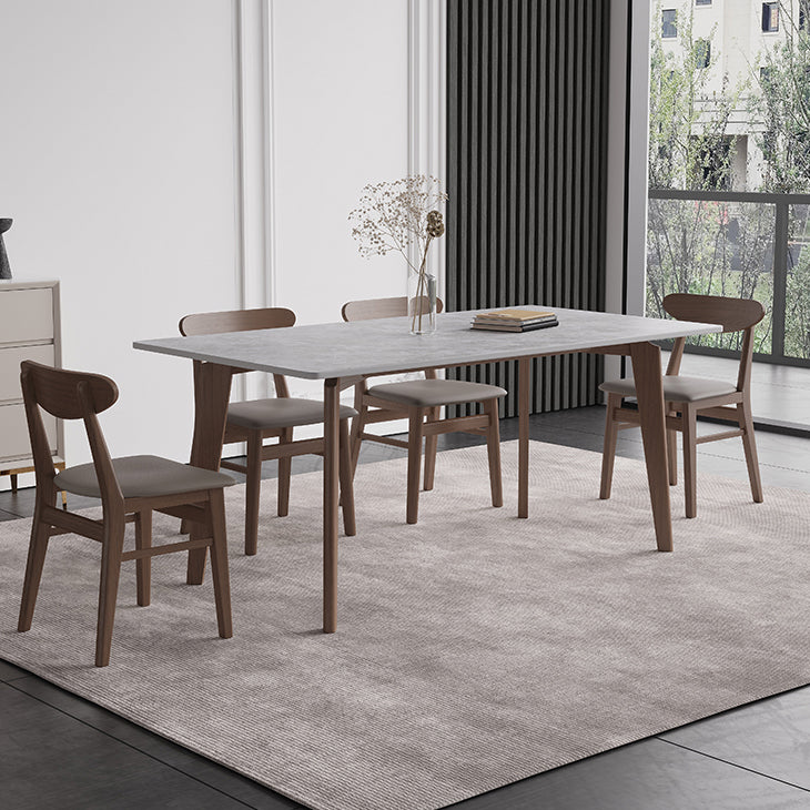 Sintered Stone Two-Color Dining Table Mid-Century Modern 4 Legs Table for Dining Room