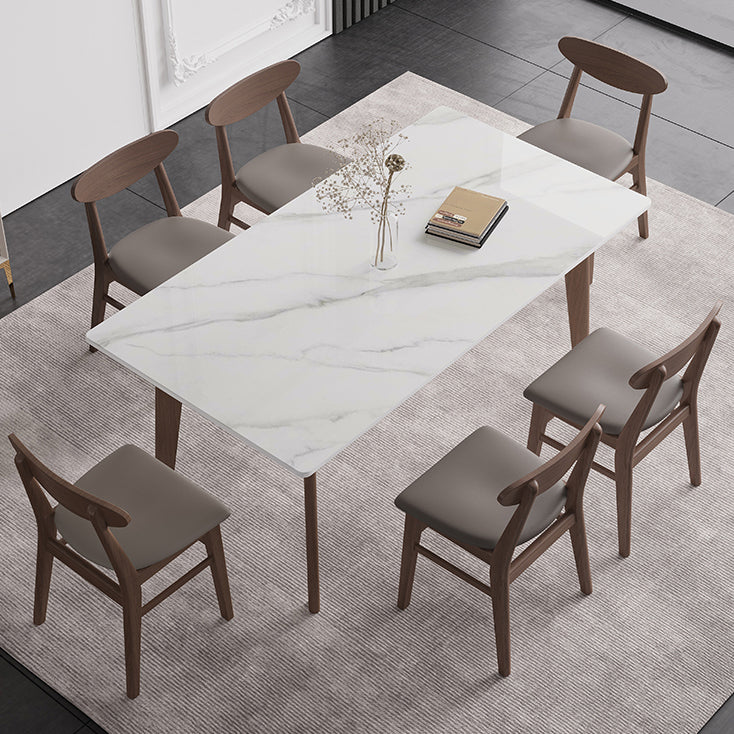 Sintered Stone Two-Color Dining Table Mid-Century Modern 4 Legs Table for Dining Room