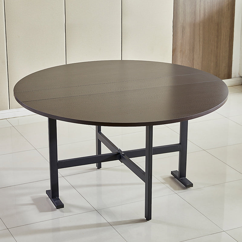 Runder Mid-Century Modern Esstisch aus Metall mit Holzplatte und Drop Leaf