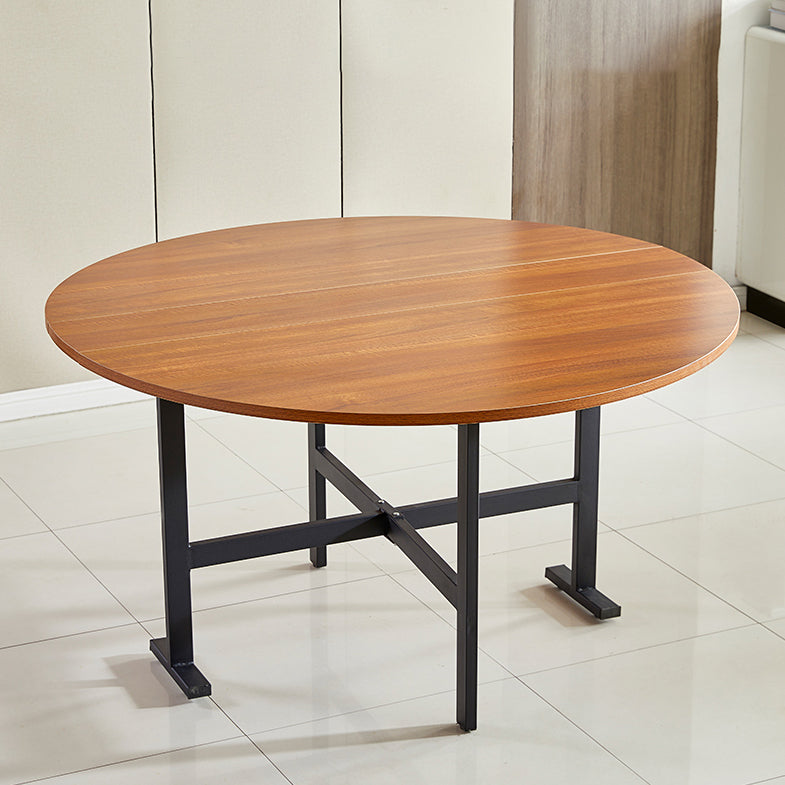 Runder Mid-Century Modern Esstisch aus Metall mit Holzplatte und Drop Leaf