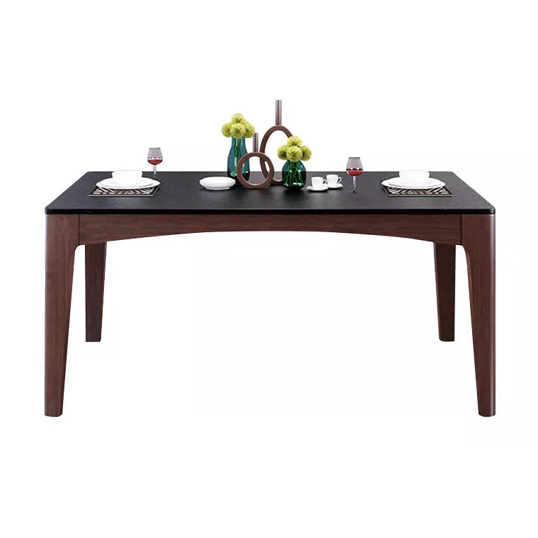 Mid-Century Sintered Stone Table Ash Wood 4 Legs Base Rectangle Table for Home