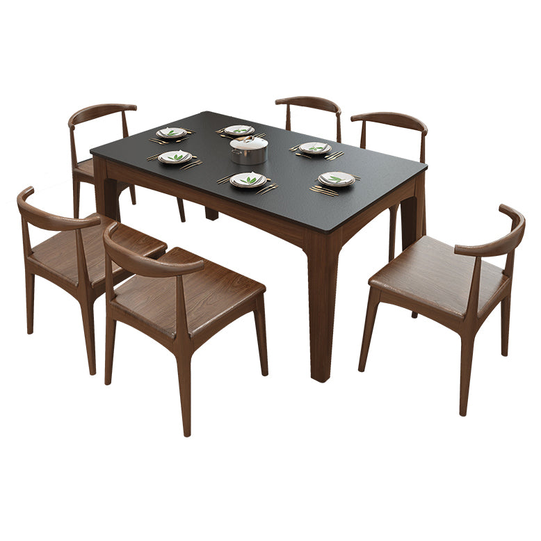 Mid-Century Sintered Stone Table Ash Wood 4 Legs Base Rectangle Table for Home