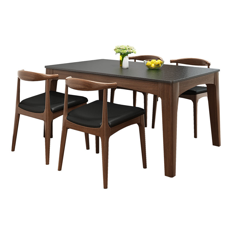 Mid-Century Sintered Stone Table Ash Wood 4 Legs Base Rectangle Table for Home