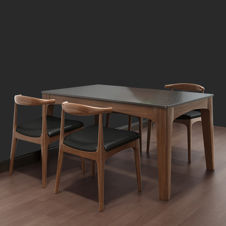Mid-Century Sintered Stone Table Ash Wood 4 Legs Base Rectangle Table for Home
