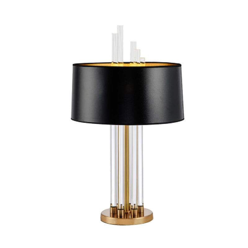Modern Tubular Fabric Nightstand Lamp Clear Crystal 1 Bulb Reading Light in Gold