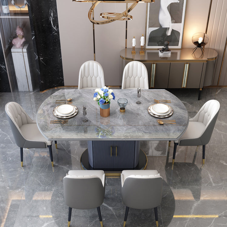 Mesa de comedor redonda tradicional de lujo, mesa de piedra sinterizada con base de pedestal