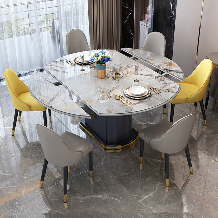 Mesa de comedor redonda tradicional de lujo, mesa de piedra sinterizada con base de pedestal