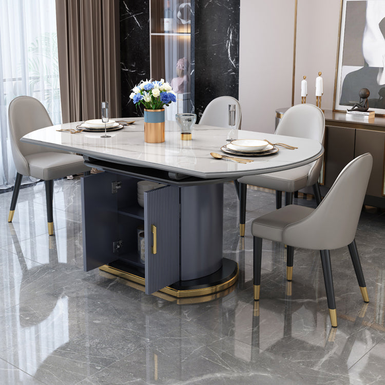 Mesa de comedor redonda tradicional de lujo, mesa de piedra sinterizada con base de pedestal