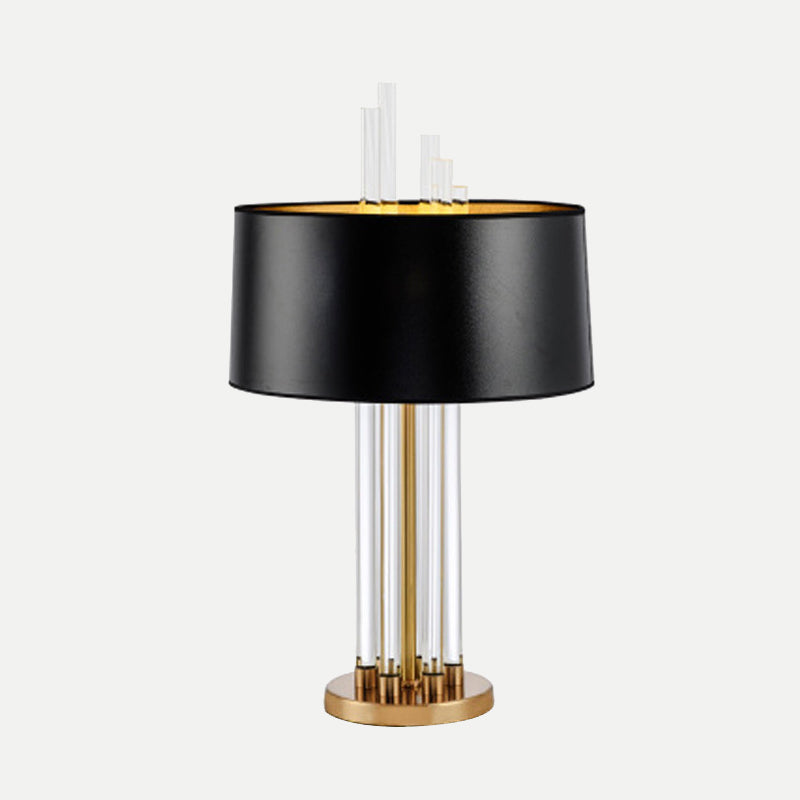 Modern Tubular Fabric Nightstand Lamp Clear Crystal 1 Bulb Reading Light in Gold