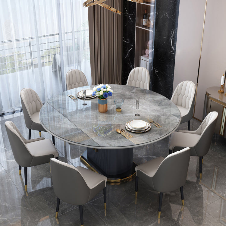 Mesa de comedor redonda tradicional de lujo, mesa de piedra sinterizada con base de pedestal