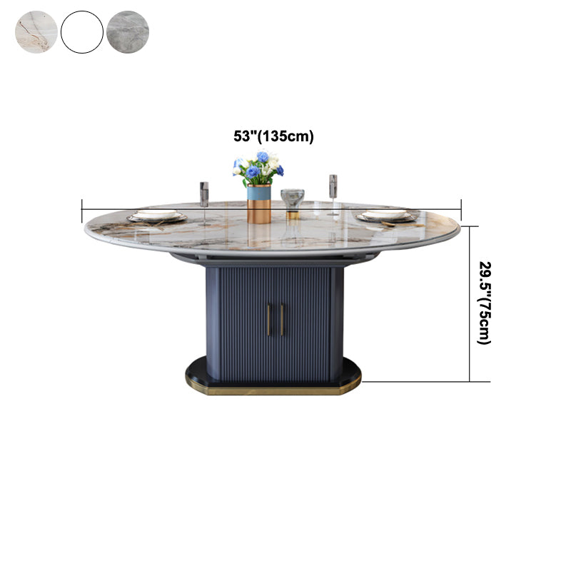 Mesa de comedor redonda tradicional de lujo, mesa de piedra sinterizada con base de pedestal