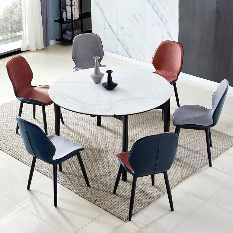 Contemporary Style Round 51.2'' Dining Site Table Stone Drop-Leaf Dining Room Furniture