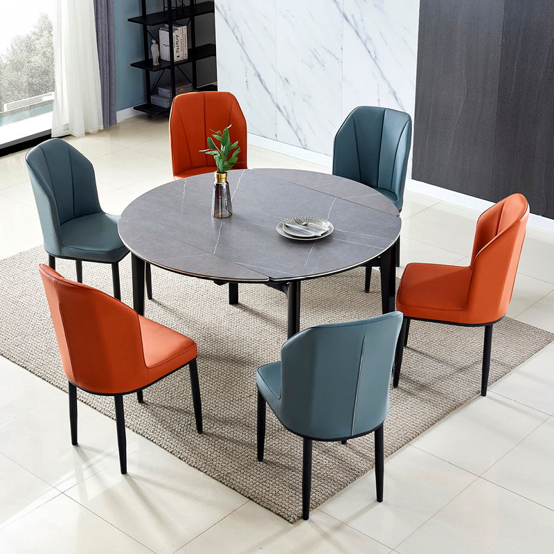 Contemporary Style Round 51.2'' Dining Site Table Stone Drop-Leaf Dining Room Furniture