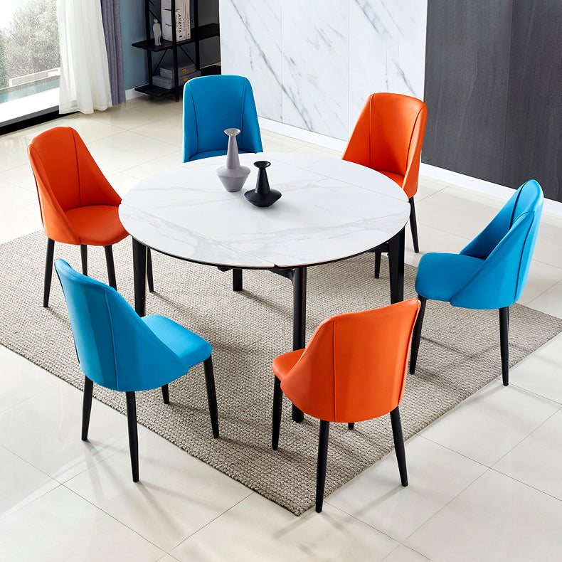 Contemporary Style Round 51.2'' Dining Site Table Stone Drop-Leaf Dining Room Furniture