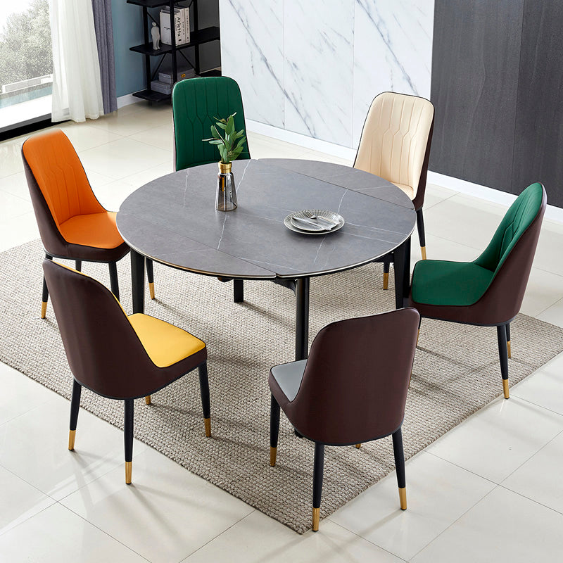 Contemporary Style Round 51.2'' Dining Site Table Stone Drop-Leaf Dining Room Furniture