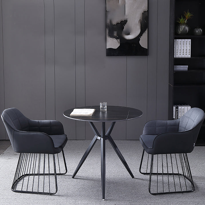 Mesa de cena redonda de estilo moderno Mesa de piedra sinterizada con base de metal para uso en el hogar