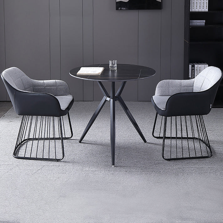 Mesa de cena redonda de estilo moderno Mesa de piedra sinterizada con base de metal para uso en el hogar