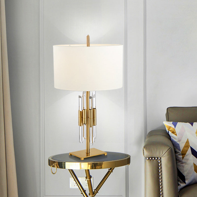 Stoffzylinderschischtisch Lampe moderne 1 Kopf weiße Tischlicht, Rechteckgold Metall Basis