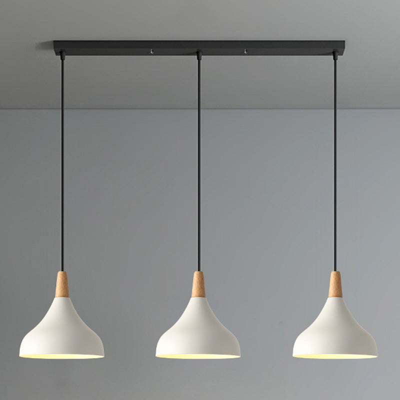 Swell Shape Pendant Light Macaron Metal 3-Head Multi Hanging Light Fixture with Wood Tip