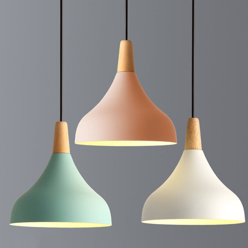 Swell Shape Pendant Light Macaron Metal 3-Head Multi Hanging Light Fixture with Wood Tip