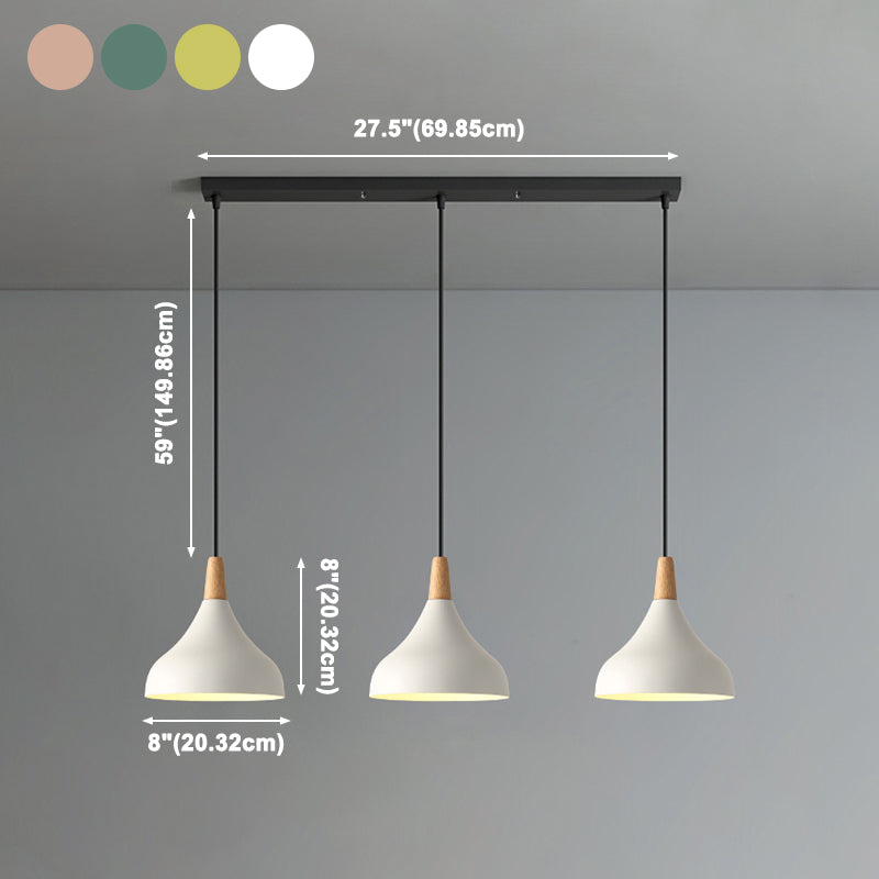 Swell Shape Pendant Light Macaron Metal 3-Head Multi Hanging Light Fixture with Wood Tip