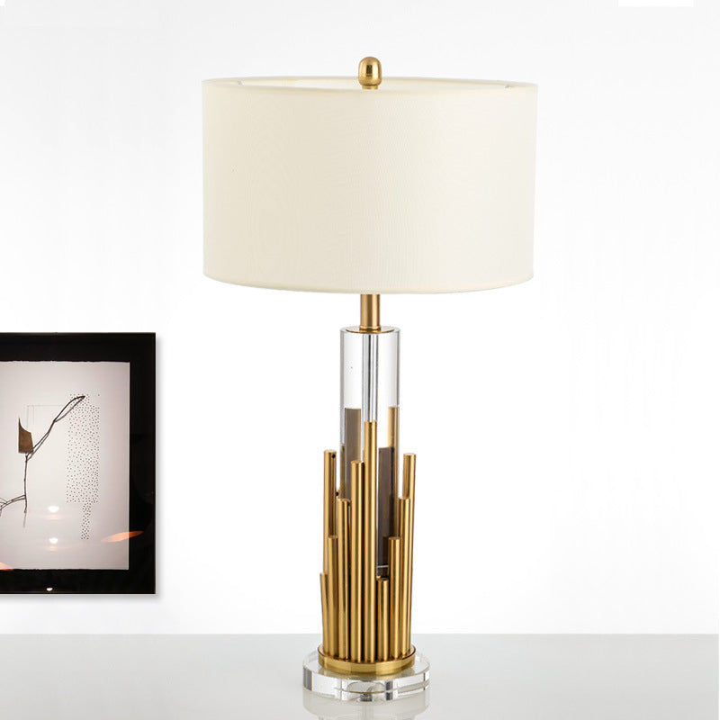 Scrivania cilindrica contemporanea luce chiara cristallo 1 lampada da tavolo notturno in oro