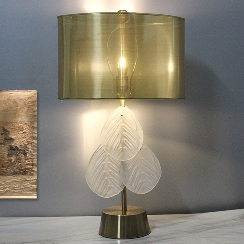 Lámpara de mesa de noche con forma de hoja, modernismo, cristal cortado a mano, 1 bombilla, color dorado
