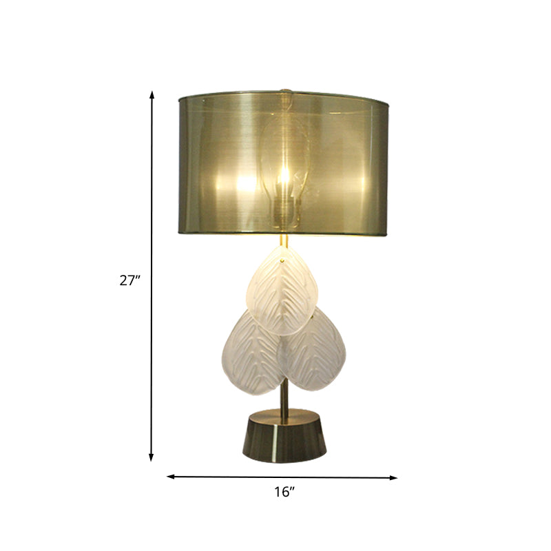 Lámpara de mesa de noche con forma de hoja, modernismo, cristal cortado a mano, 1 bombilla, color dorado
