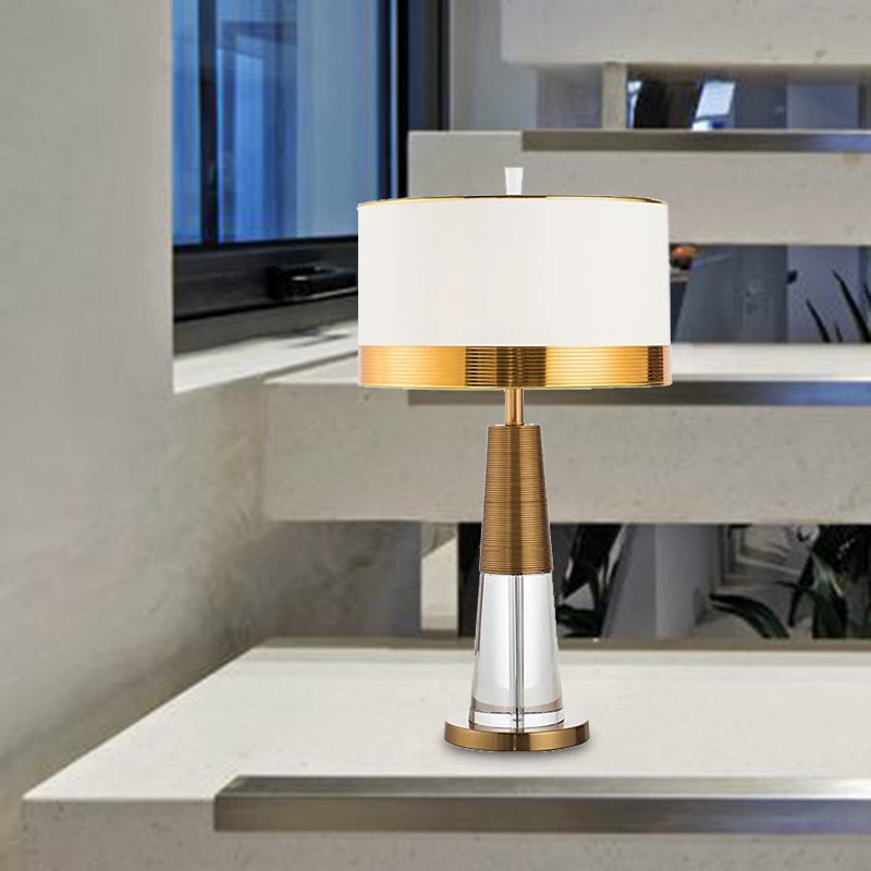 1 tête de salon de bureau lampe de bureau moderne lumière de table en or avec une teinte en tissu cylindrique