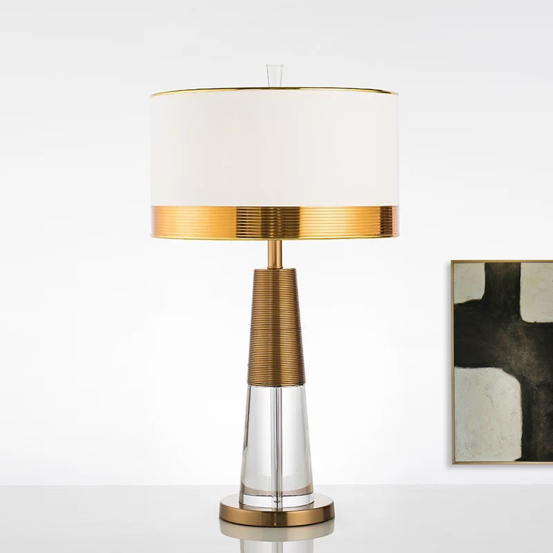 1 Kopf Wohnzimmer Schreibtisch Lampe moderne goldene Tischlicht mit zylindrischem Stoffton
