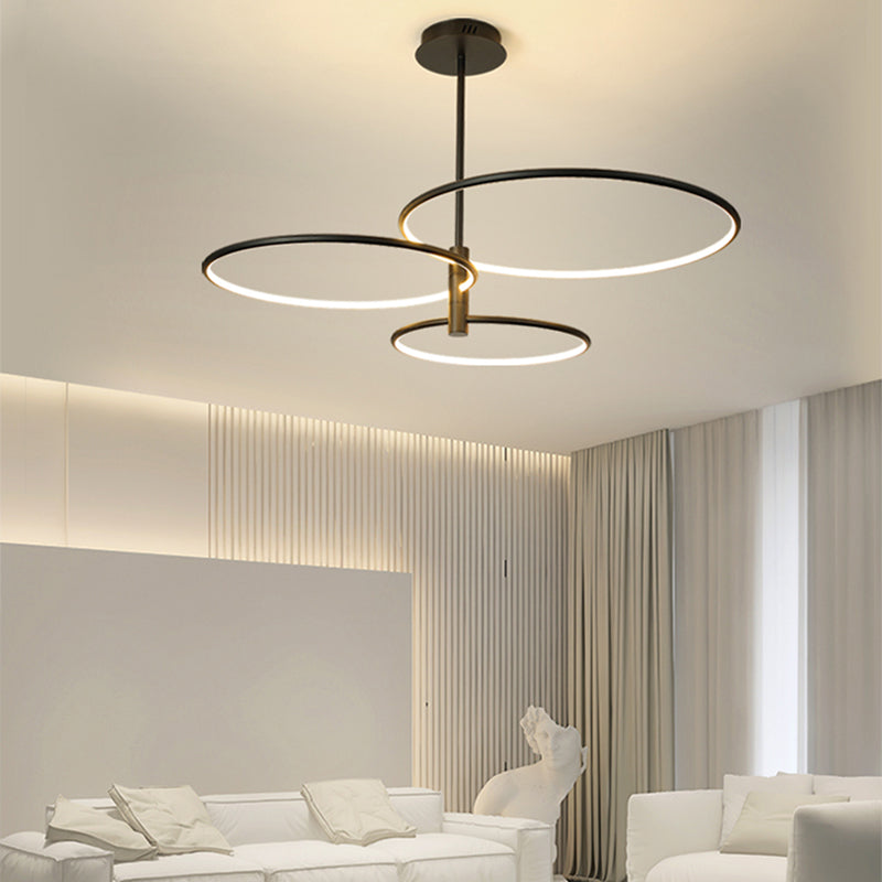 Modern Round Chandelier Light Fixtures 3-Tier Hanging Pendant Lamps with Silica Gel Shade