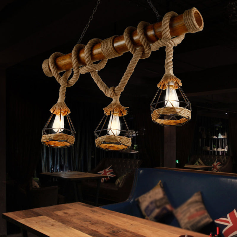 Vintage Hemp Rope Pendant Light American Industrial Hanging Light for Loft Living Room