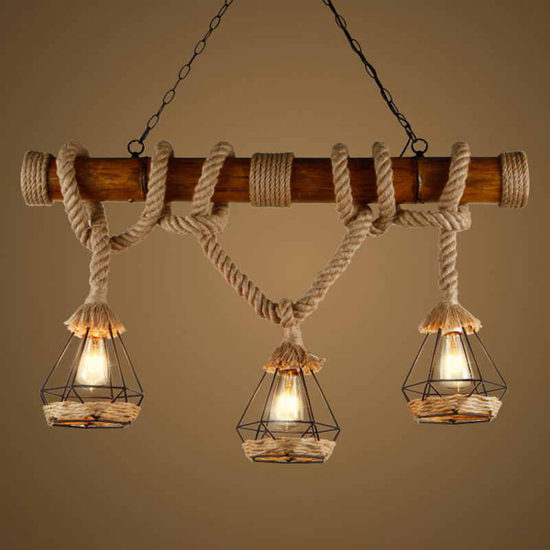 Vintage Hemp Rope Pendant Light American Industrial Hanging Light for Loft Living Room