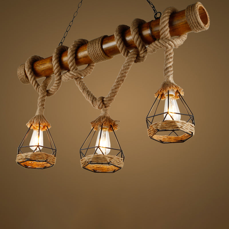 Vintage Hemp Rope Pendant Light American Industrial Hanging Light for Loft Living Room