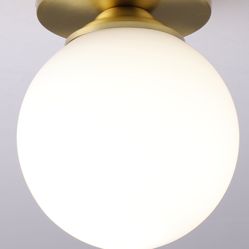 Modern Concise Flush Mount Copper Globe Ceiling Light with White Glass Shade